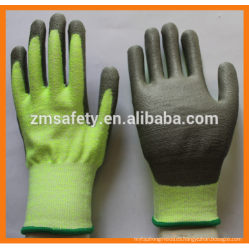 Neon Green HPPE Fiber Liner PU Recubierto Guantes Resistentes a Cortes